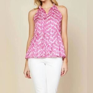 Skies Are Blue Pink Preppy Chevron Watercolor Halter Tiered Babydoll Tank Top